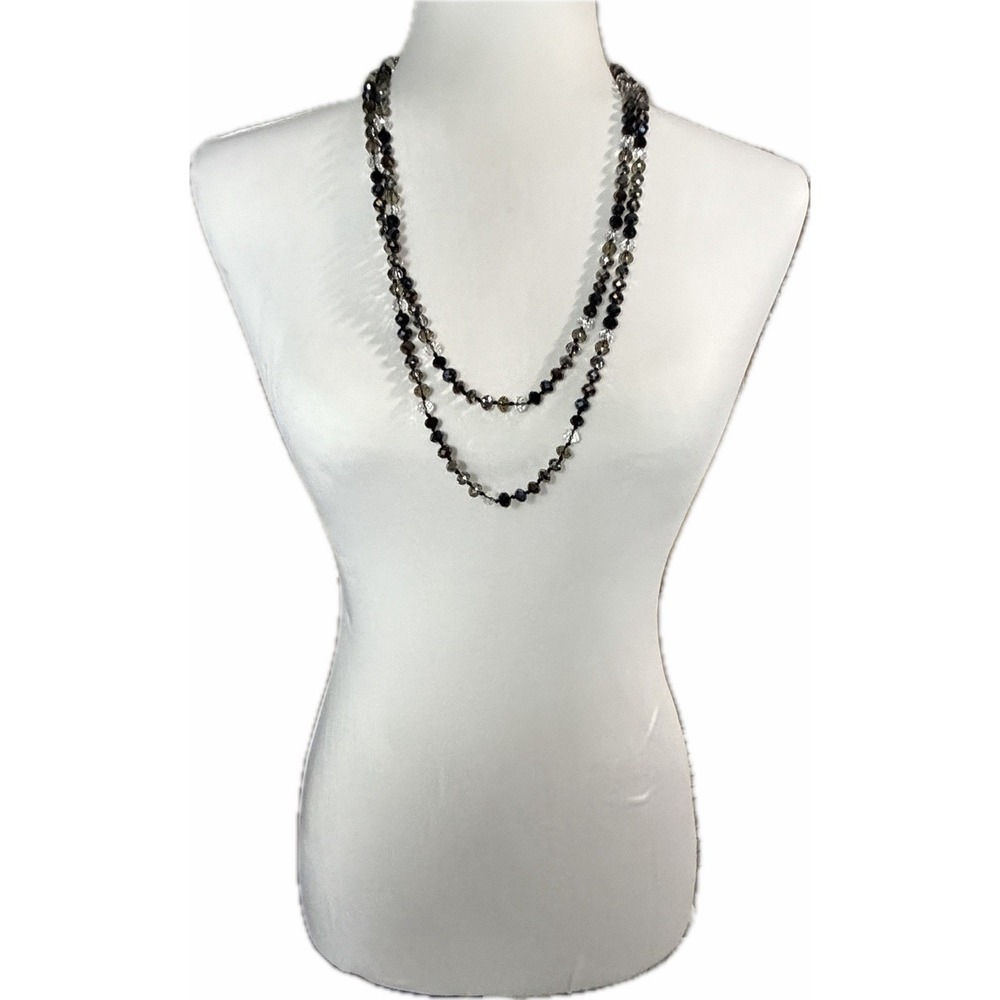 Joan Rivers Beaded Crystal Flapper Necklace 62" Clear Gray Black AB Japanned - Picture 4 of 7